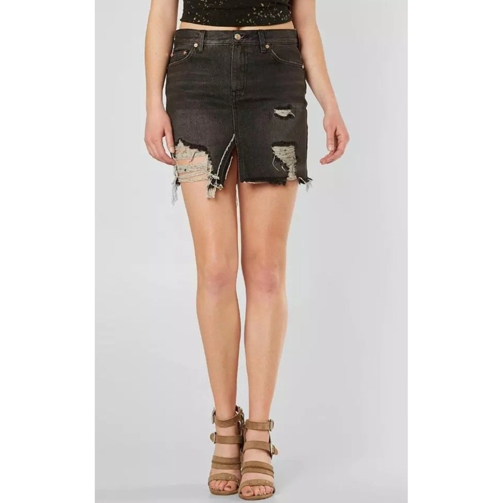 We The Free Relaxed And Destroyed Black Denim Skirt Womens Size 28 Free People - Picture 4 of 11